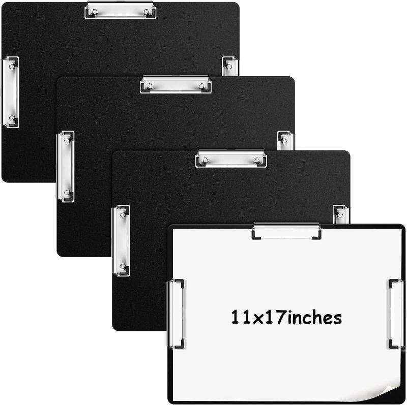 Photo 1 of 4 Pcs 11x17 Clipboard Three Clip Tough Extra Large Clipboard Horizontal Clipboard 11x17 Drawing Clipboard for School Office Home Students Teachers Supplies (PP Plastic)
