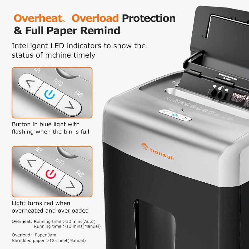 Photo 1 of Bonsaii Office Paper Shredder, 110-Sheet Autofeed Heavy Duty Paper Shredder, 30 Minutes Micro Cut Home Office Shredders with 4 Casters, P-4 Security Level&6.1 Gallon Large Bin (C233-B)
