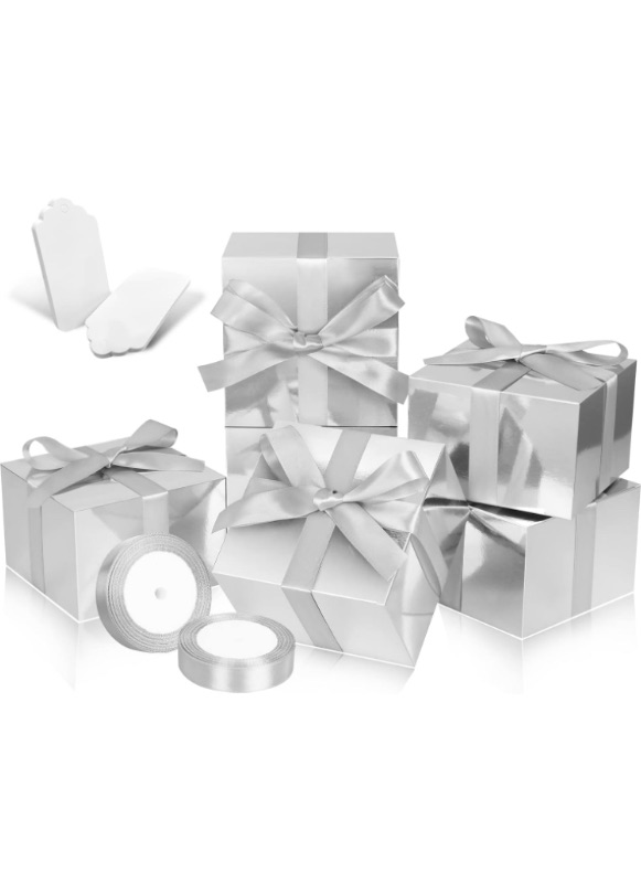 Photo 1 of **MAYBE MISSING A FEW** Silver Gift Boxes 6x6x4, 30 Pack Paper Gift Boxes with Lids for Gift, Bridesmaid Proposal Box, Cupcake Boxes, Gift Box for Wedding, Birthday, Groomsmen Proposal, Gifts, Packaging, Present