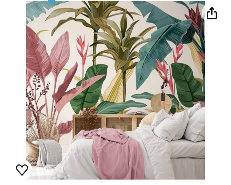 Photo 1 of **NEW**Bormia Colorful Banana Leaf Wall Mural Wallpaper Living Room Wall Art Tropical Leaves Wallpaper for Living Room Bedroom Kids Room Nursery Activity Room TV Background