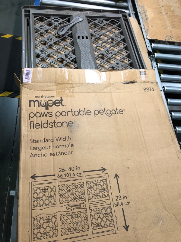 Photo 3 of **APPEARS NEW** MYPET North States Paws 40" Portable Pet Gate: Expands & Locks in Place with no Tools. Pressure Mount. Fits 26"- 40" Wide Fieldstone