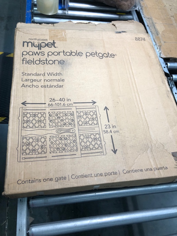 Photo 2 of **APPEARS NEW** MYPET North States Paws 40" Portable Pet Gate: Expands & Locks in Place with no Tools. Pressure Mount. Fits 26"- 40" Wide Fieldstone