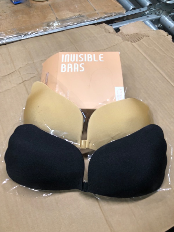 Photo 3 of **NEW**Sticky Bra Strapless Bras for Women Adhesive Invisible Backless Push up Gathering Lift up Cups Dresses with Nipple Cover D Skin Tone & Black