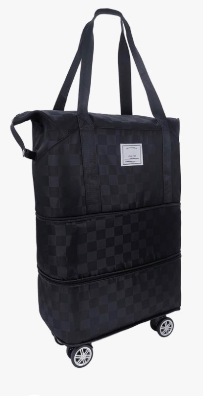 Photo 1 of **APPEARS NEW**Expandable foldable duffel bag suitcase, detachable rolling wheels,carry-on large duffel bag,luggage bag,suit gym,camping,travel or business trip,Gift for wife and parents-Checkerboard(BLACK)