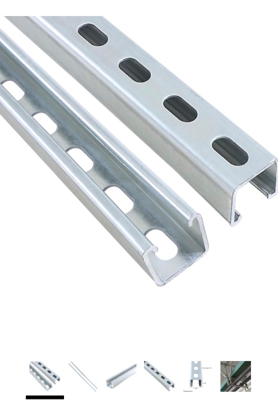 Photo 1 of 5 Feet Strut Channel with Slotted Back, 1-5/8" Height and Width, 12 Gauge Metal Strut U Channels with Short Slotted Back, Pre-Galvanized Zinc Finish, 5FT/1.5M Length, 2 Packs