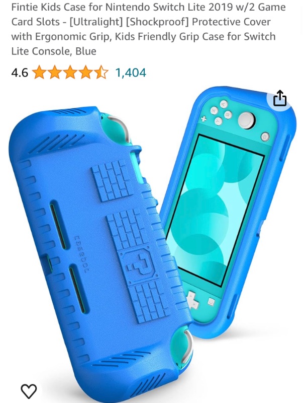 Photo 1 of Fintie Kids Case for Nintendo Switch Lite 2019 w/2 Game Card Slots - [Ultralight] [Shockproof] Protective Cover with Ergonomic Grip, Kids Friendly Grip Case for Switch Lite Console, Blue