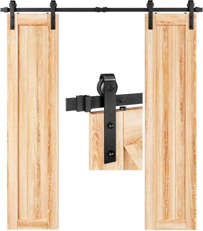 Photo 1 of **NEW NEVER BEEN OPENED** EaseLife 6FT Double Door Sliding Barn Door Hardware Track Kit,Basic J Pulley,Heavy Duty,Slide Smoothly Quietly,Easy Install (6FT Track Kit for Double 18" Wide Door) 6 Feet Black