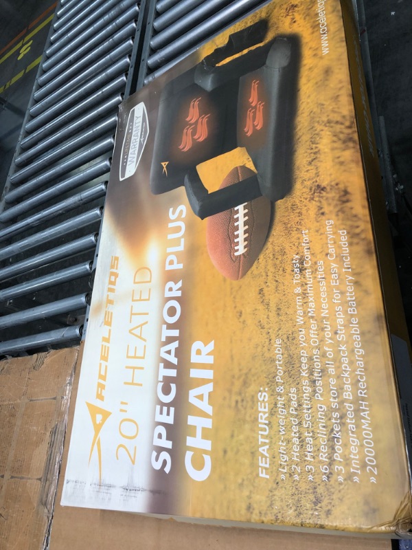 Photo 2 of **APPEARS NEW** Heated Stadium Seats for Bleachers with Back Support – USB Battery Included - Upgraded 3 Levels of Heat - Foldable Chair - Cushioned, 4 Pockets for Snacks, Cup Holder - for Camping, Games & Sports