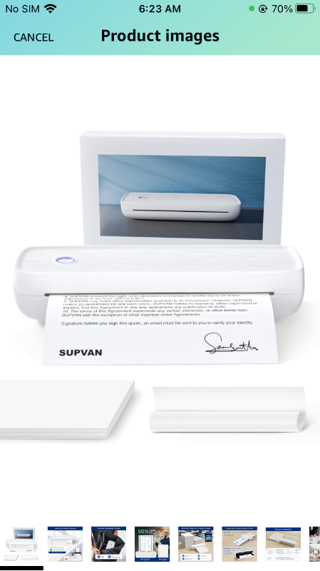 Photo 1 of SUPVAN T200M Portable Printer Wireless for Travel, Bluetooth Inkless Printer with 300 DPI, Prints 400 Pages per Charge, Supports 8.5" X 11" US Letter, Compatible with iPhone, Android & Laptop