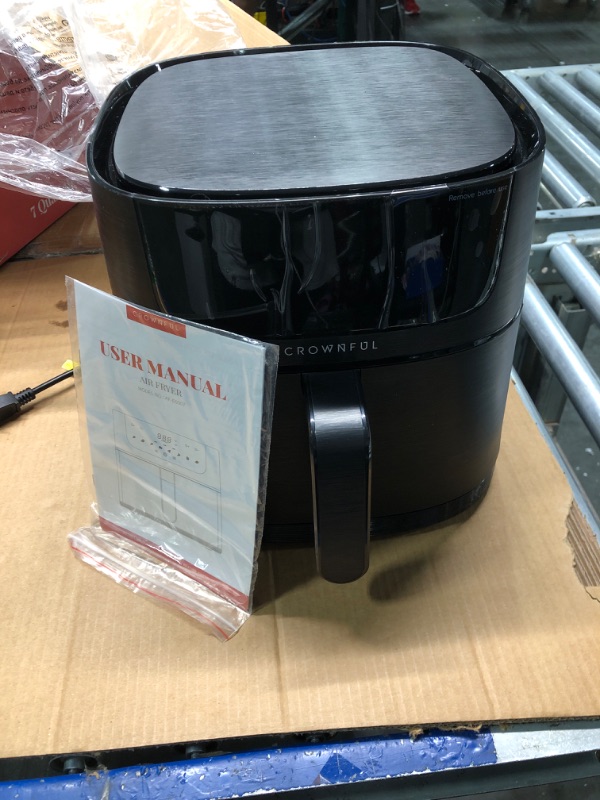 Photo 3 of **GOOD CONDITION**CROWNFUL 7 Quart Air Fryer, Oilless Electric Cooker with 12 Cooking Functions, LCD Digital Touch Screen with Precise Temperature Control, Nonstick Basket, 1700W, UL Listed-Black