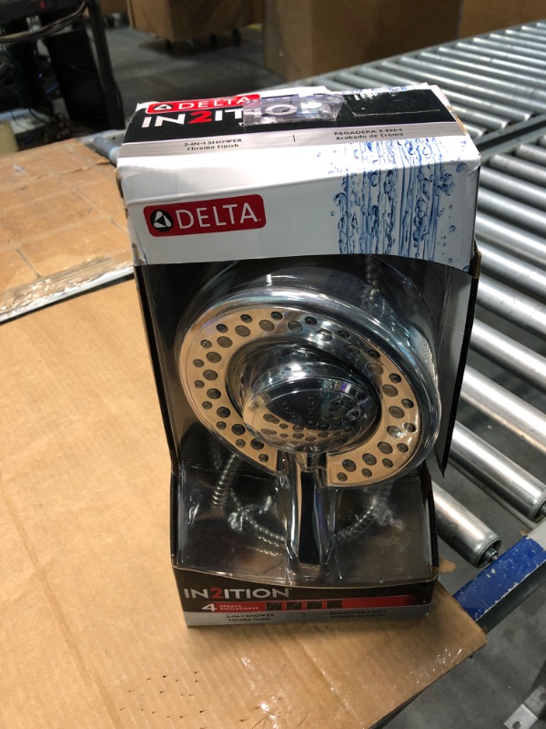 Photo 1 of Delta 4-Spray In2ition 2-in-1 Dual Shower Head with Handheld, Touch-Clean Chrome Shower Head with Hose, Detachable Shower Head, Hand Held Shower Head, Chrome 75486C