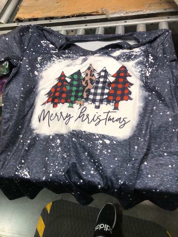 Photo 1 of Christmas Shirt Merry and Bright Shirts Women Plaid Christmas Trees T-Shirt Xmas Gift Tee XXL