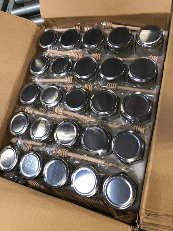 Photo 3 of 6 oz Hexagon Glass Honey Jars, Glass Jars with silver lids 25 ct