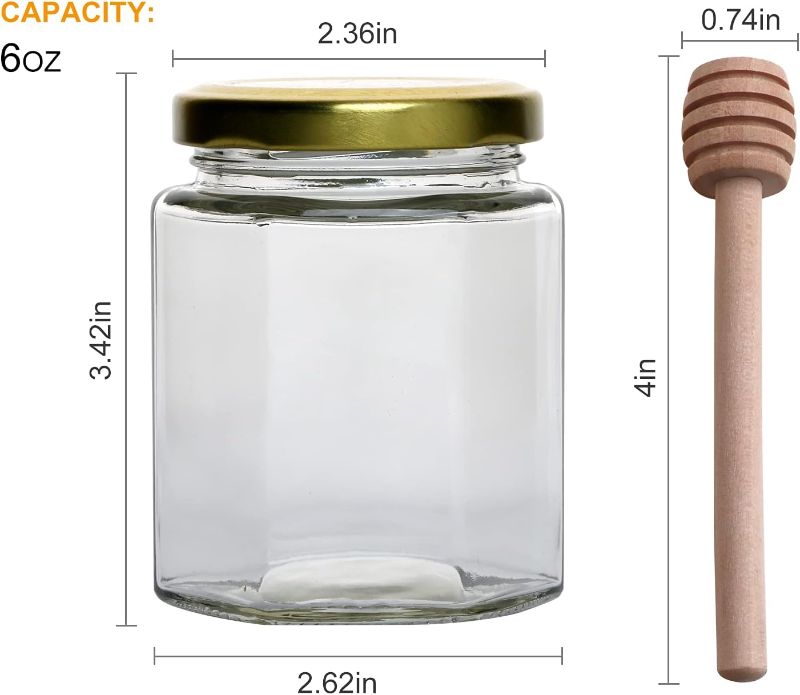 Photo 1 of 6 oz Hexagon Glass Honey Jars, Glass Jars with silver lids 25 ct