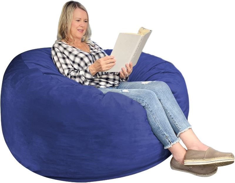 Photo 1 of  Bean Bag Chairs for Adults with Filling, 3 ft Bean Bag Chair with Cover,Bean Bags with Plush Foam Filling,Dark Blue,3 Foot

