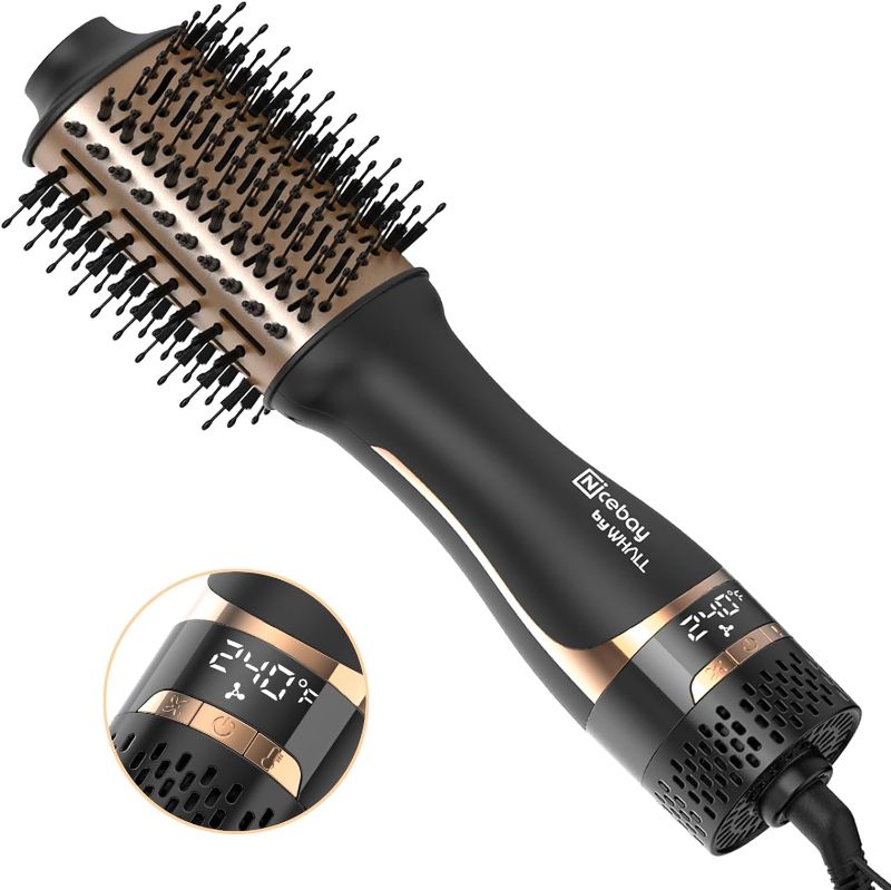 Photo 1 of  Hair Dryer Brush Blow Dryer Brush in One, Hot Tools Blow Dryer Brush for Women, One Step Blowout Brush with a Display Screen, Oval Ceramic Barrel,Negative Ion, Black and Gold
