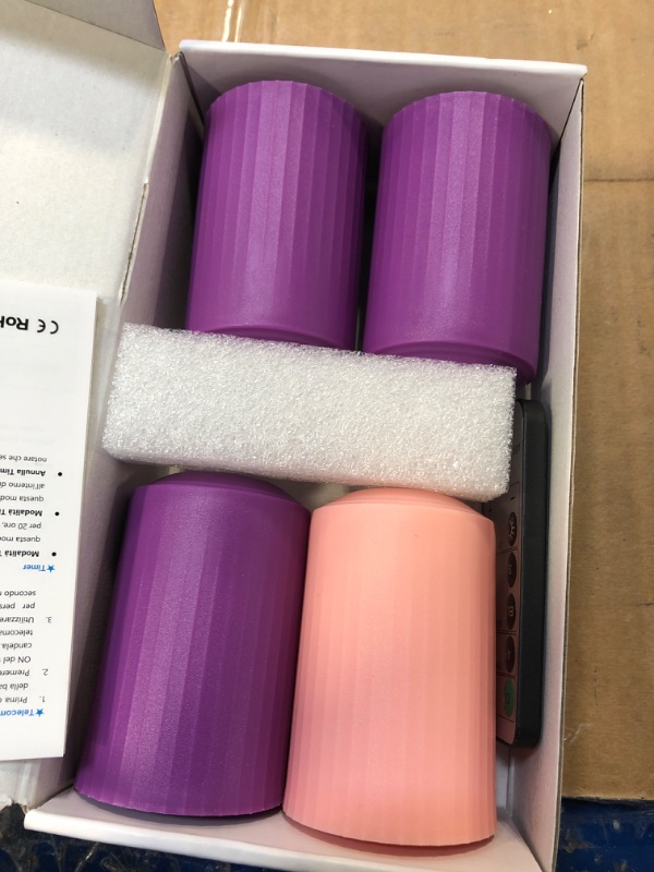 Photo 1 of FREEPOWER Flameless Advent Candles - Set of 4 Battery Operated LED Pillar Candles (3 Purple, 1 Pink) with Remote Control and Timer - ? 2" x H 4" - Ideal for Seasonal and Christmas Celebrations 1 pink and 3 purple candles