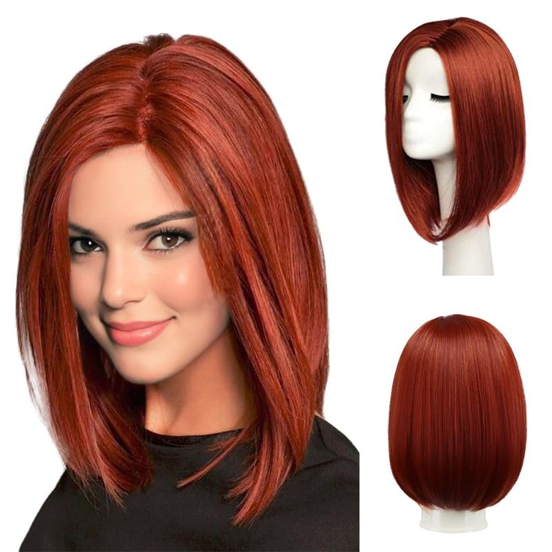 Photo 1 of BESTUNG Red Bob Wigs for Women Short Straight Red Wig Side Part Synthetic Hair Costume Wigs for Cosplay Daily Party Halloween