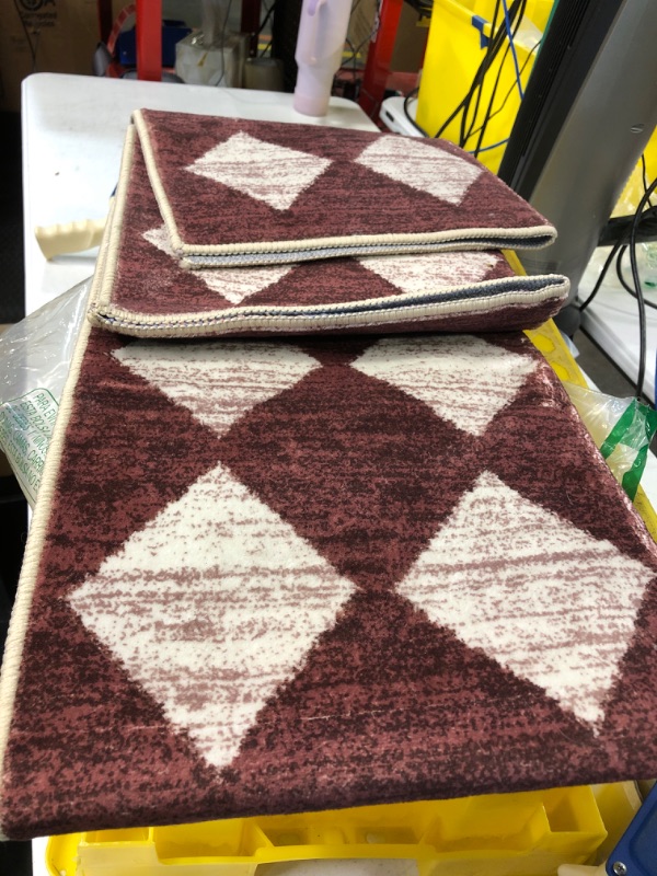 Photo 3 of ** LARGE** Lahome Kitchen Rugs Kitchen Rugs Non Slip Washable,Wine Red Bathroom Rugs,Moroccan Checkered Trellis Soft Low Pile Accent Indoor Carpet for Entry Entryway Doormat ' Wine Red