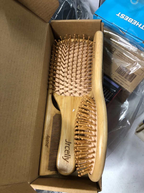 Photo 3 of 3PCS Bamboo Hair Brush Set,Natural Wooden Brush for Women, Men, Paddle Detangling Brush for Dry/Curly/Thick/Thin/Straight Hair