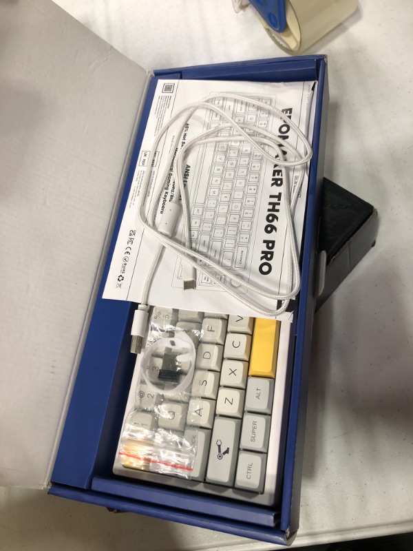 Photo 1 of EPOMAKER TH66 Pro 65% Hot Swappable RGB 2.4Ghz/Bluetooth 5.0/Wired Mechanical Gaming Keyboard with MDA PBT Keycaps, Knob Control for Mac/Win (White Case, Gateron Pro Yellow) Gateron Pro Yellow TH66 Pro White Case