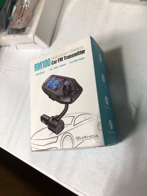 Photo 1 of Bluetooth FM Transmitter in-Car Wireless Radio Adapter Kit W 1.8" Color Display Hands-Free Call AUX in/Out SD/TF Card USB Charger QC3.0 for All Smartphones Audio Players - RM100 Black Large Port-USB A Black