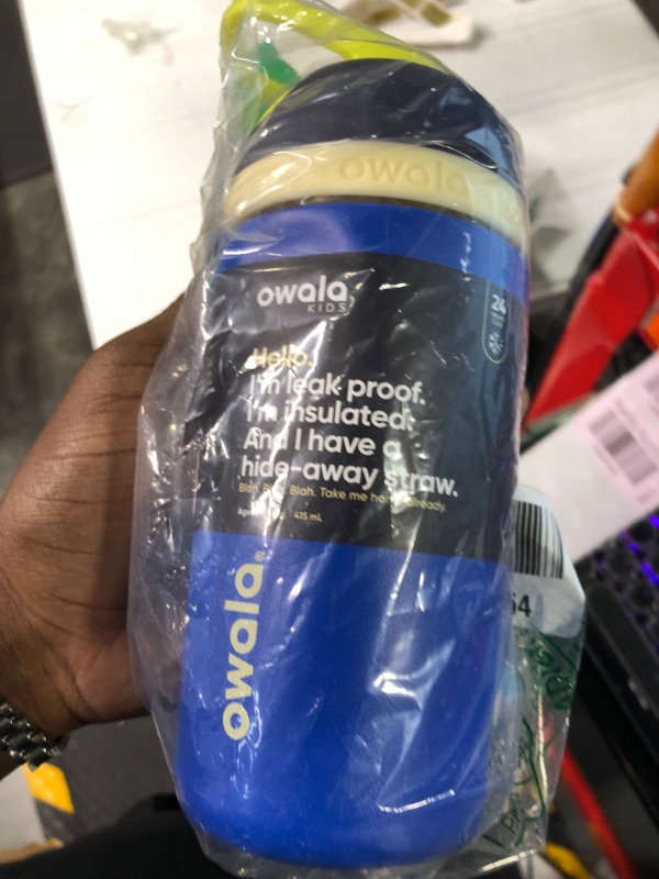 Photo 1 of **DENTED SIDE** Owala Kids Flip Insulated Stainless-Steel Water Bottle with Straw and Locking Lid, 14-Ounce, Navy/Blue (Celestial Sphere) Navy & Blue 1-Pack Water Bottle