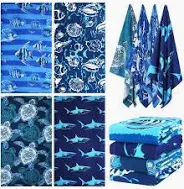 Photo 1 of 4 Packs Oversized Terry Beach Towel Set 36 x 72 Soft Thin Extra Large Big Pool Camping Swim Bulk Towels Blanket Clearance XL Essentials Cruise Accessories Must Haves Vacation Necessities Adult Gifts Shark Turtle Fish Conch