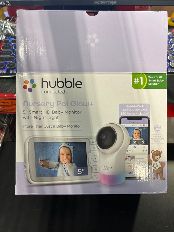Photo 1 of HUBBLE CONNECTED Nursery Pal Glow+ Smart Baby Monitor with 5" Parent Unit and Wi-Fi Viewing via Free App – 7-Color Night Light, Sleep Trainer, Remote Pan Tilt Zoom, 2-Way Talk, Infrared Night Vision