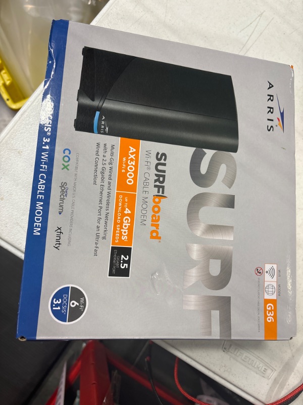 Photo 1 of ARRIS Surfboard G36 DOCSIS 3.1 Multi-Gigabit Cable Modem & AX3000 Wi-Fi Router | Comcast Xfinity, Cox, Spectrum| Four 2.5 Gbps Ports | 1.2 Gbps Max Internet Speeds | 4 OFDM Channels | 2 Year Warranty Cable Modem Router - DOCSIS 3.1 Gigabit