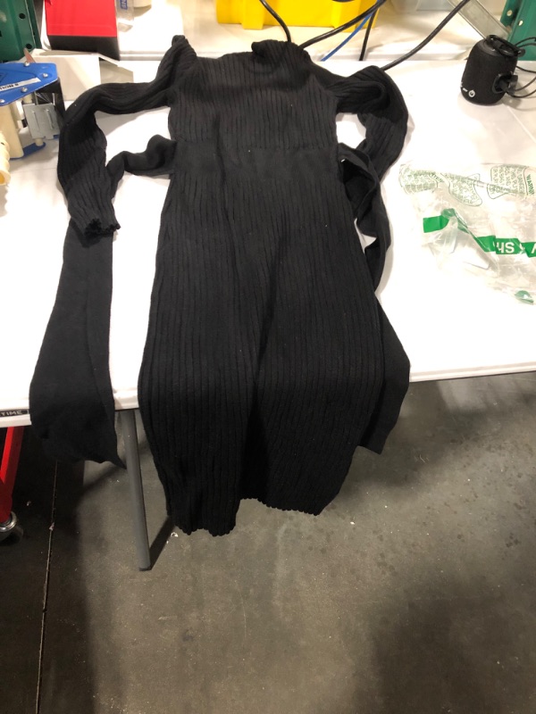 Photo 3 of ZESICA Women's 2024 Fall Sweater Dress V Neck Long Sleeve Ribbed Knit Tie Waist Slim Fit Bodycon Midi Dresses Large Black