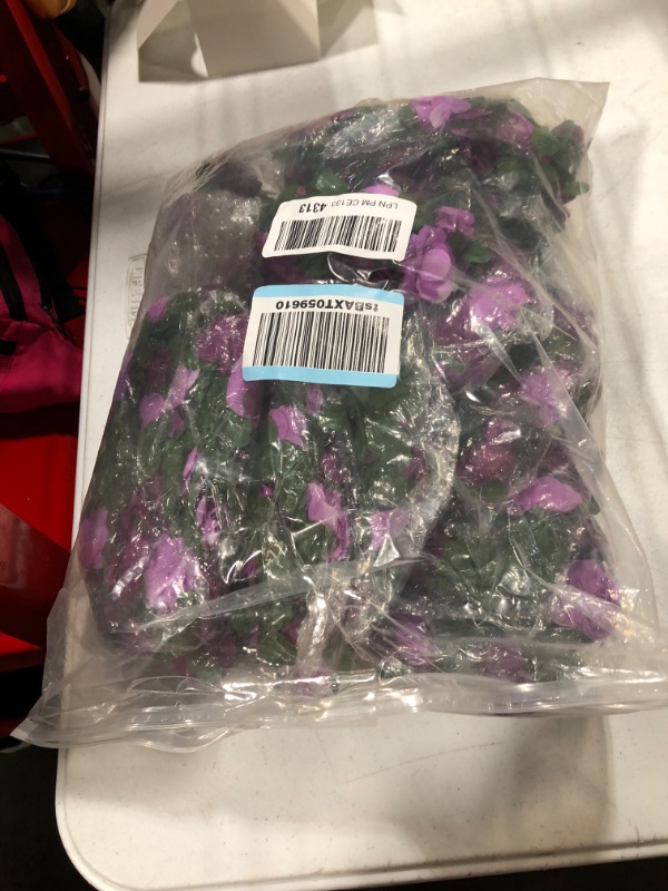 Photo 1 of 12 PCS 100 ft Flower Garland Flower Vines Artificial Rose Vines Hanging Fake Flower Wall Decor Garden Flower Vines Ivy Garlands for Decor with Flowers for Wedding Party Valentines Craft (Purple)