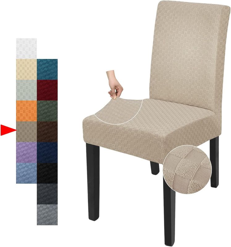 Photo 1 of  Latest Checkered Dining Chair Slipcover Parsons Chair Furniture Protector Stretch Chair Covers for Dining Room, Restaurant, Kitchen, Party (Khaki)