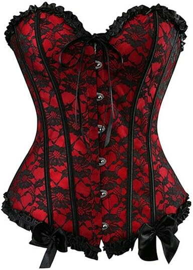Photo 1 of Zhitunemi Womens Floral Black Lace Trim Corset Overbust Waist Cincher Bustier Top Small Red