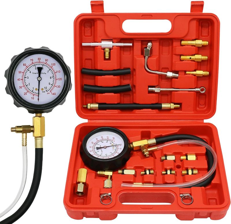 Photo 1 of 0-140PSI Fuel Injector Injection Pump Pressure Tester, Fuel Pressure Tester Kit, Universal Fuel Pump Pressure Tester Gasoline Car Truck Motorcycle Diagnostic Tool
