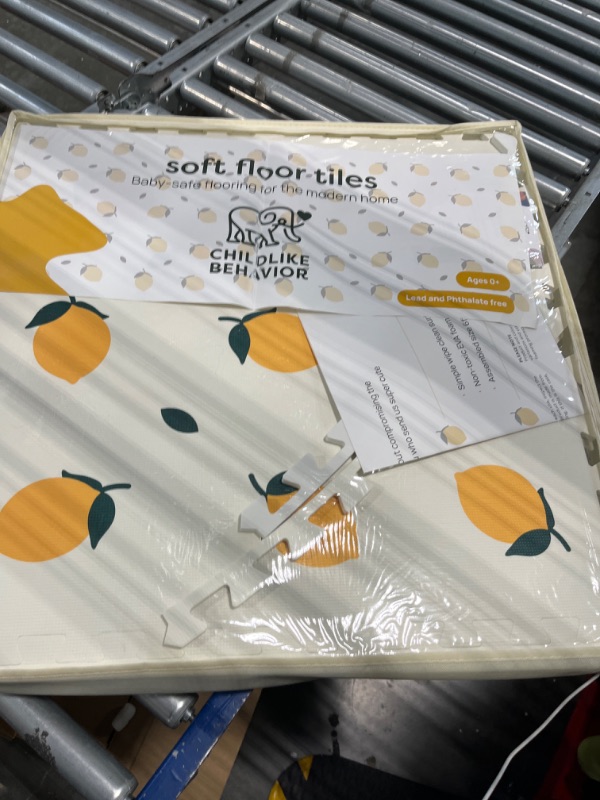 Photo 2 of CHILDLIKE BEHAVIOR XL Baby Play Mats, 72”x48” Puzzle with 9 Foam Tiles, Crawling Mat with Interlocking Tiles, 24”x24” Puzzle Mat Pieces, Neutral Playmat for Toddlers & Infants Play Pen - Lemons 72x48 Inch Lemons