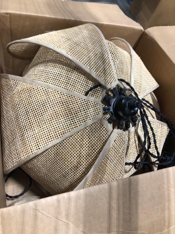 Photo 1 of LMLAITE Plug in Pendant Light Rattan Hanging Lamp with Dimmable Switch,15ft Hemp Rope Cord Handwoven Boho Rattan Lampshade Hanging Light Fixture with Plug in Light Fixture forKitchen Island DiningRoom Dimmable Plug in Pendant Light