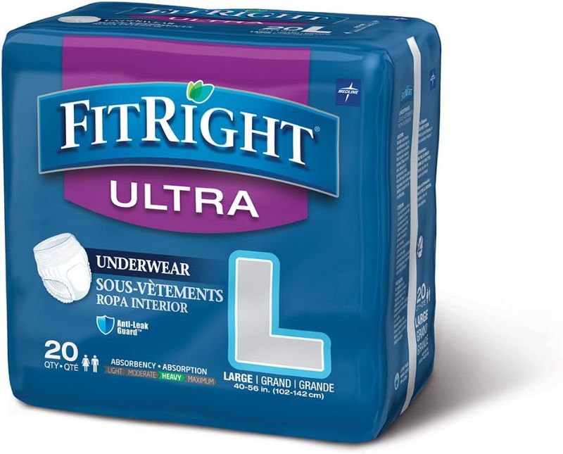 Photo 1 of FitRight Ultra Adult Incontinence Underwear, Heavy Absorbency, Large, 40 - 56, 4 Packs of 20 (80 Total)