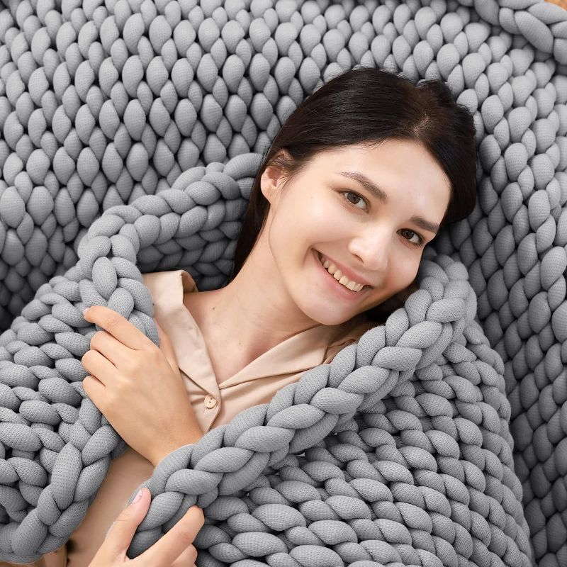 Photo 1 of ZonLi Knitted Weighted Blanket 48''x72''15 pounds,Handmade Chunky Knitted Throw Blanket Twin Size for Sleep,Home Decor for Sofa Bed, Suit for Adults(Grey)