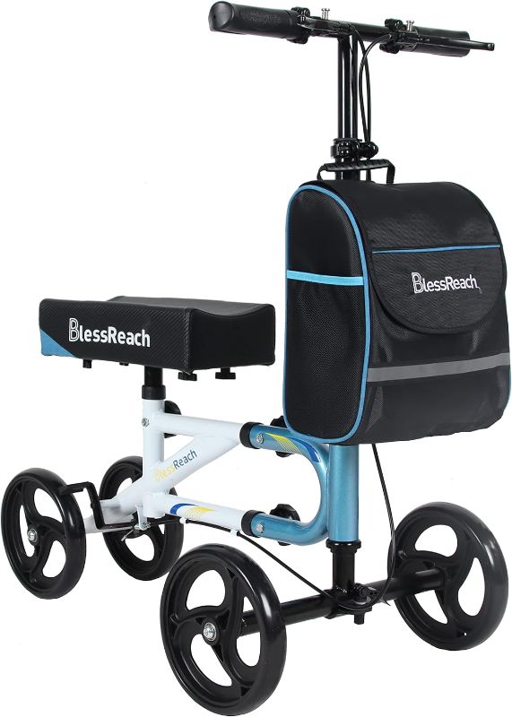 Photo 1 of BlessReach Foldable Steerable Knee Walker Crutch Alternative?Deluxe Medical Scooter Double Handbrake,for Adults Injured Ankle & Foot Recovery Scooter(Orange)
