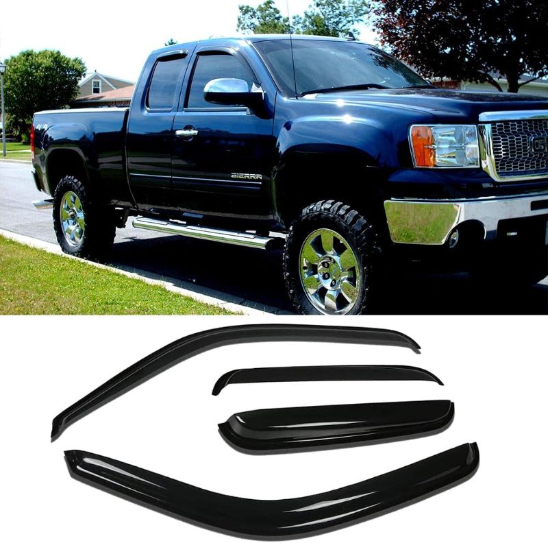 Photo 1 of 94040 Side Window Visor Wind Vent Deflector,4pc Outside Mount Nice Sun Rain Guards Set for 2007-2013 Chevy Silverado/GMC Sierra 1500,2007-2014 Chevy Silverado 2500 HD/3500 HD Extended Cab