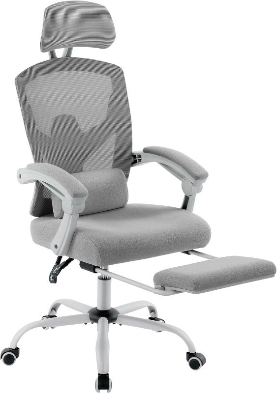 Photo 1 of Office Computer Desk Chair, Ergonomic Swivel Chairs with High-Back Mesh and Wheels, Comfortable Lumbar Support, Comfy Arms for Home, Gaming Room, Bedroom, Study, Student- Gray