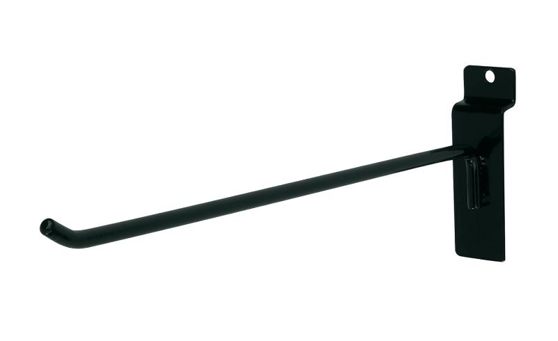 Photo 1 of 10 inch Black Slatwall Peg Hook - Pack of 50 - For use with 3” on center Slatwall and Slat Grid Panels - Metal Display Hooks for Slatwall - Great for Retail, Convenience, and Thrift Stores