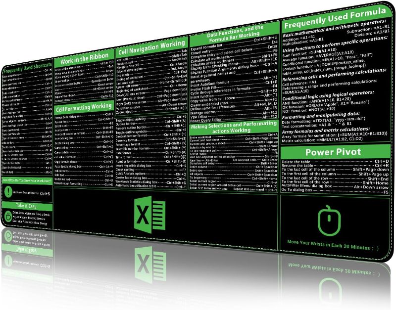 Photo 1 of Excel Shortcuts Mousepad, Upgraded Pro Version, Extended Office Desk Mat, Stitched Edges, Non-Slip Base Keyboard Mats, XXL Giant Mouse Pads for Desk, 35.4”x15.7”, Employee Appreciation Gifts