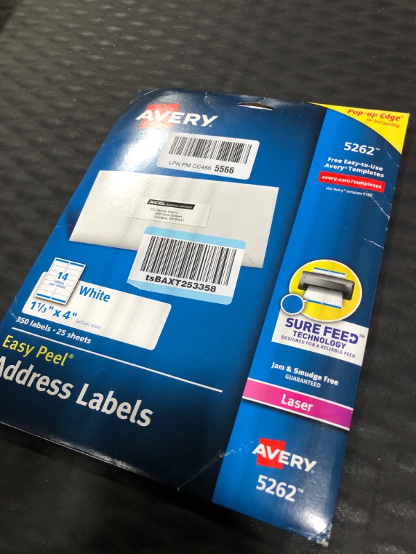 Photo 2 of Avery Easy Peel Laser Address Labels, 1-1/3" x 4", White, 14 Labels/Sheet, 25 Sheets/Pack (5262)