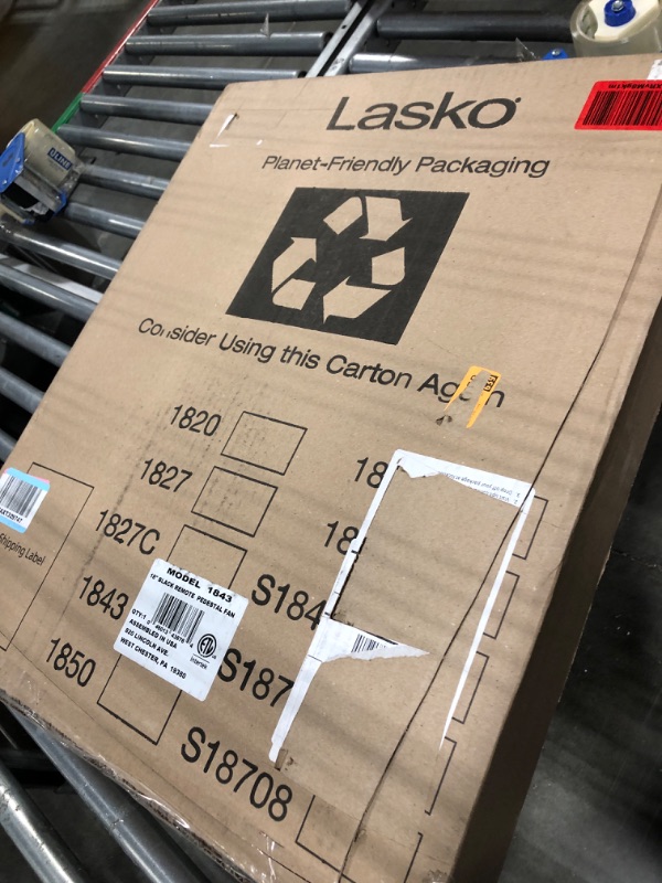 Photo 2 of **FOR PARTS**Lasko 1843 18? Remote Control Cyclone Pedestal Fan with Built-in Timer, Black Features Oscillating Movement and Adjustable Height Standard Packaging