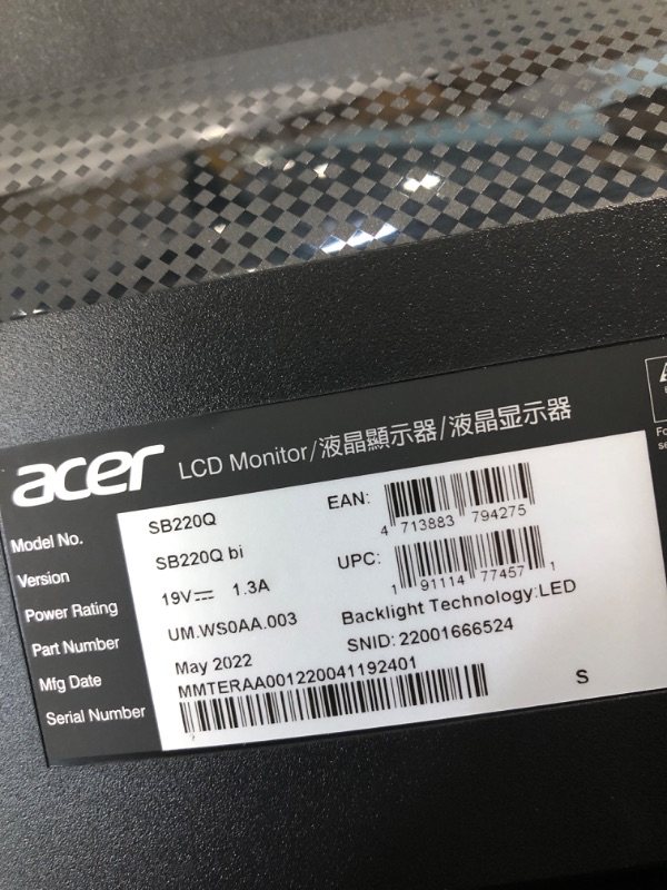 Photo 4 of Acer 21.5 Inch Full HD (1920 x 1080) IPS Ultra-Thin Zero Frame Computer Monitor (HDMI & VGA Port), SB220Q bi