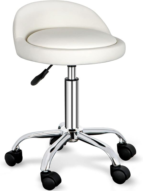 Photo 1 of Nova Microdermabrasion Rolling Stool Swivel Salon Stool Chair Adjustable Drafting Stool Tattoo Office Massage Medical Facial Spa Stool with PU Cushion Backrest(White)
