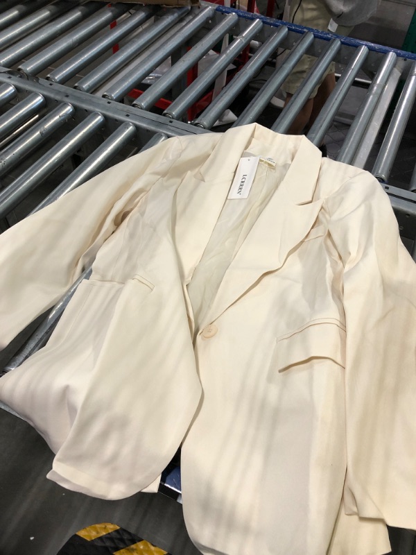 Photo 1 of LCRRRN Womens Casual Loose Blazers Long Sleeve Pockets Work Office Jacket Blazer Large Off-white