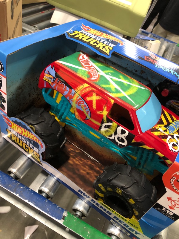 Photo 3 of ?Hot Wheels RC Monster Trucks 1:15 Scale HW Demo Derby, 1 Remote-Control Toy Truck with Terrain Action Tires, Toy for Kids 4 Years Old & Older HW DEMO DERBY RC